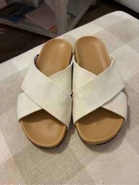 Rothy's Cream Crossband Slide Mules with Tan Footbed